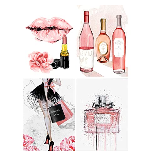 Lot de 4 peintures diamant modernes pour filles - 30 x 40 cm - Pour adultes - Diamond Painting Parfum
