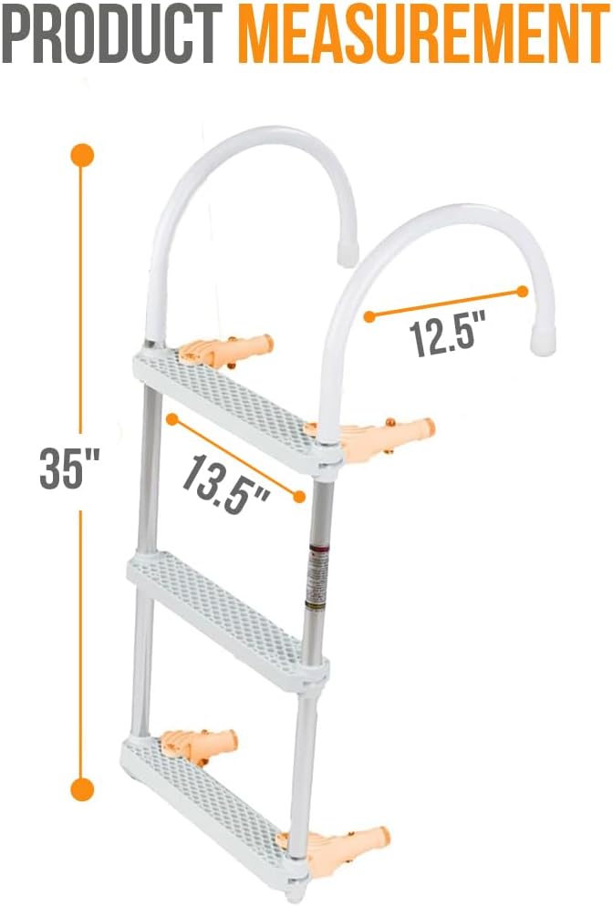 Anchor-Man Folding 3 Step Aluminum Boat Ladder for Fishing, Heavy-Duty Pontoon Boat Ladder with Wide Steps, Ideal for Yacht, Dock
