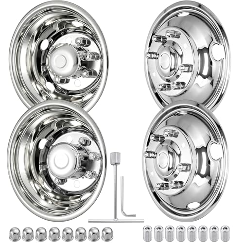 Image of CIRONBOW 19.5 inch 8 Lug 5 Holes,Wheel Simulators,Stainless Steel Bolt Kit,Fit for Pick-up Trucks Vans RV Hub Caps Rim Skin Chrome Cover Parts,Trunk Dually Wheel Cover Set(2003~2004 Ford F450 /F550)