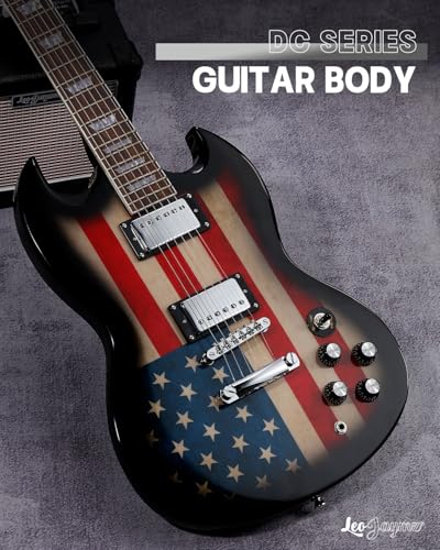 Image of Leo Jaymz 39 Inch Solid Body Electric Guitar,Maple Neck and Laurel Wood Fretboard (US Flag)