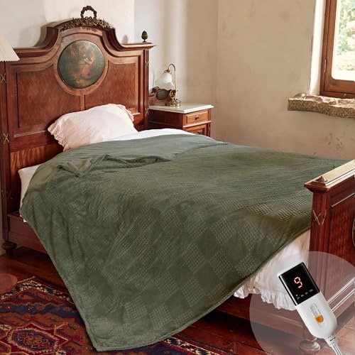 Texciting Electric Blanket Full Size 72''X84'' - Heated Blanket with Single Control Fast Heating 9 Heating Levels & 10 Hours Auto Off,ETL Certified Machine Washable (Gray Green)