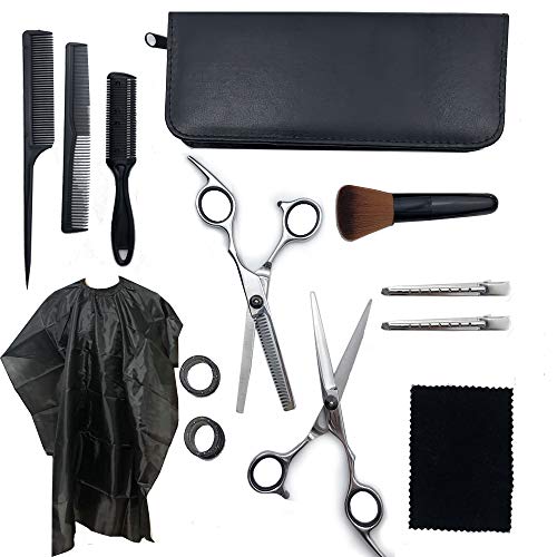 Hair Scissors Set for Hair Cutting Set 13 Pcs Professional Salon Home Haircutting Stainless Steel Thinning Shears Kits for Women (black)