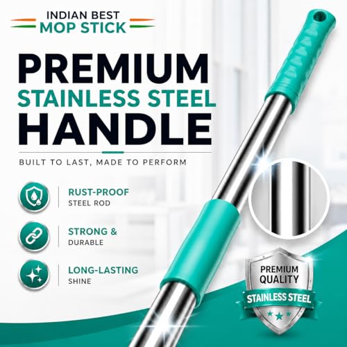 Image of Premium 360 Spin Mop Stick Rod | Adjustable & Extendable Mop Handle | Heavy Duty Rust-Proof Floor Cleaning Rod Compatible with Spin Mop Refill - 1 Refill