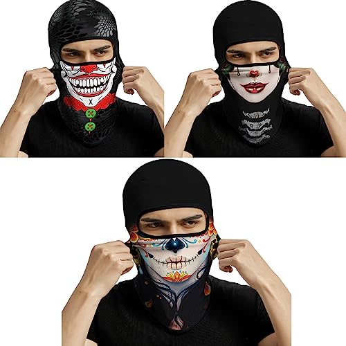 Image of Red Plume 3PCS Balaclava Full Face Mask Ski Mask UV Protection Cover Motorcycle Full Face Mask for Men Women Outdoor Sports