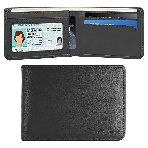Slim Wallet for Men -Thin Bifold Genuine Leather RFID Blocking Minimalist Stylish Front Pocket Mens Wallets (A. Charcoal black-ID)3