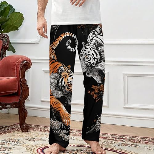 Yin And Yang Orange Tiger White Men's Pajama Pants Lightweight Pjs Bottoms Sleep Lounge Pant with Pocket Drawstring3