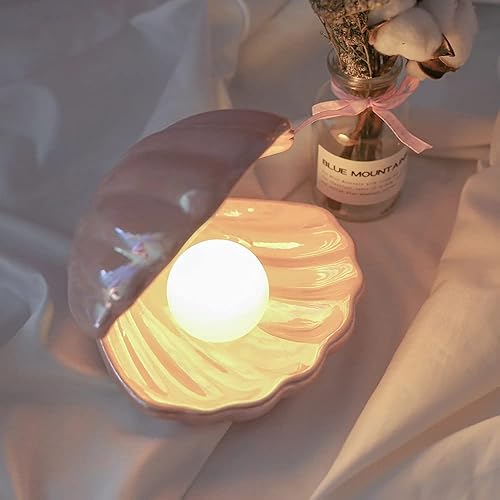 Miniatura 3 de Ins estilo japonés de cerámica concha perla noche luz serpentina sirena hada Shell lámpara de noche para cabecera decoración del hogar regalo de
