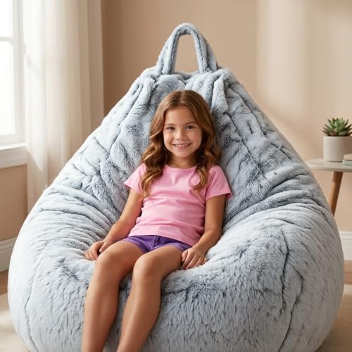 Image of Hobestluk 2FT Bean Bag Chair, Beanbags Teardrop Bean Bag Chair Grey | Small Bean Bag Chairs with Filling, Luxurious Velvet