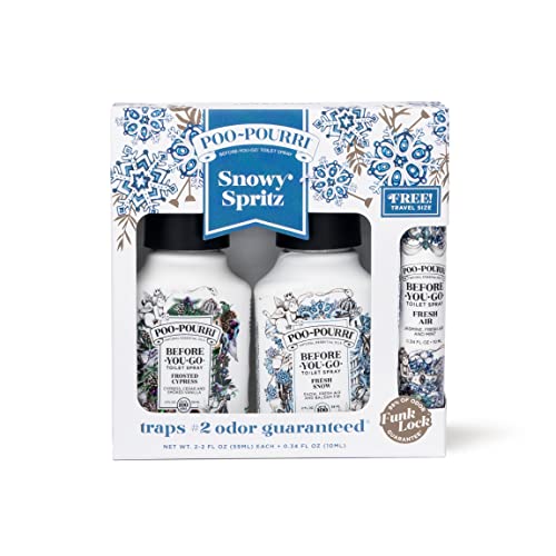poo~pourri toilet spray, snowy spritz holiday value set, 3 pack includes 2 poo~pourri 2 oz + 10ml, gift set