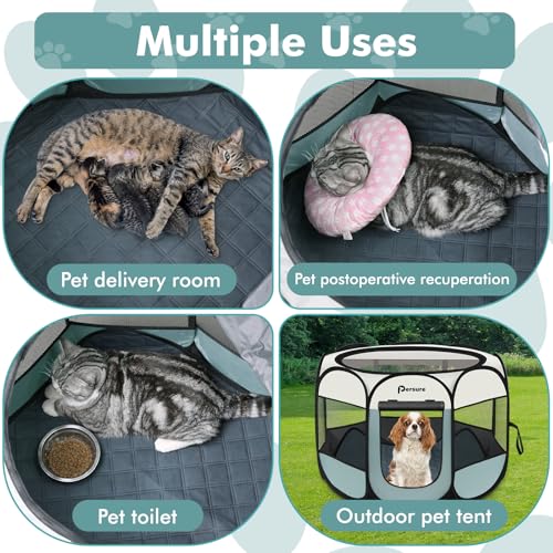 Image of Dog Cat Playpen Indoor Outdoor for Puppy Pet Dog Cat Recovery After Surgery | Dog Tent Crates Cage Indoor /Outdoor, Portable Pop Up Kennel with Carrying Case for Travel (Grey with Pad, Medium)