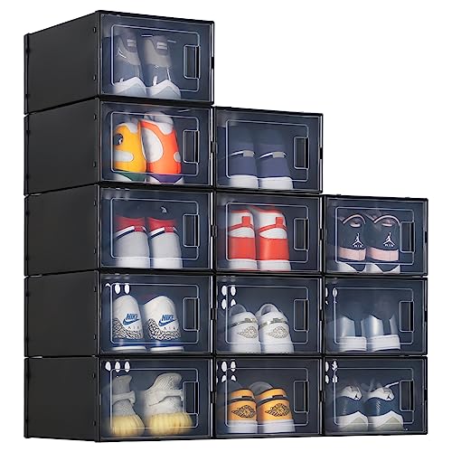 Suptsifira Shoe Storage Box, 12 Packs Shoe Boxes Clear Plastic Stackable,Shoes Sneaker Container Storage Box, Xl Shoe Boxes With Lids For Closet, Storage And Display(Dark) #TOP11