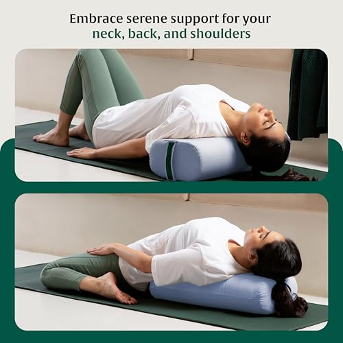 Image of The White Willow HarmonyFlow Yoga Rectangular Bolster Cushion for Restorative Yoga & Meditation - King Size, Extra-Wide Supportive Foam with Soft Washable Cover - Blue