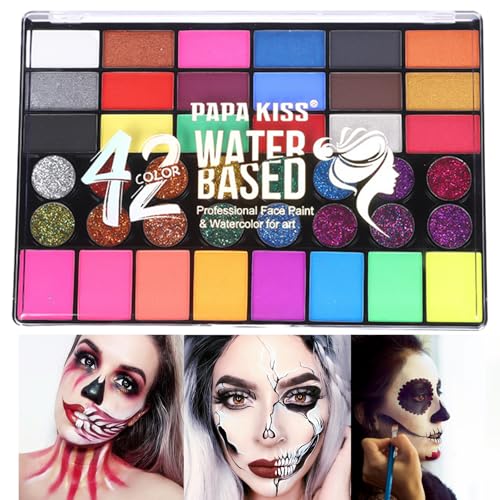 Juego de Maquillaje para Niños de Halloween, Maquillaje de Escenario Pintado de 42 Colores Bricolaje Creativo, Maquillaje Facial Adecuado para Actividades de Fiesta y Representaciones Teatrales