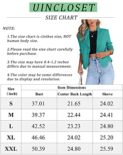 Uincloset Women's Casual Long Sleeve Blazers Open Front Work Office Cropped Suit Jacket (Teal,X-Large,Adult,Female,Us,Alpha,X-Large,Regular,Regular) #TOP3