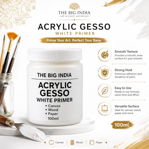 Image of Acrylic Gesso White Primer | Art & Craft Surface Sealer for Canvas, Wood, Paper, MDF & More | Smooth Matte Finish | 100ml (Pure for Sure)