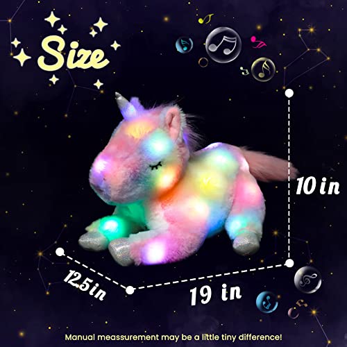 Hopearl Led Musical Stuffed Unicorn Playset Light Up Singing Plush Toy Mommy Unicorn With 3 Baby Unicorns In Her Tummy Lullaby Animated Soothe For Mom Toddlers Girls, Rainbow, 19'' #TOP1