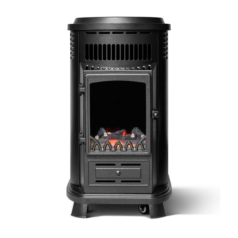 FAVEX - Chauffage d'appoint à gaz Belfort - Prêt à l'emploi livré avec tuyau et détendeur - Infrableu effet feu de cheminée - 6 puissances de chauffe Thermostat - Jusqu'à 40 m² - Noir