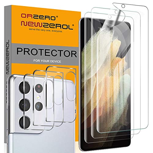 Orzero 3 Pack TPU Screen Protector+ 3 Pack Tempered Glass Camera Lens Protector Compatible for Samsung Galaxy S21 Ultra 5G, Anti-Scratch Bubble-Free (Lifetime Replacement)