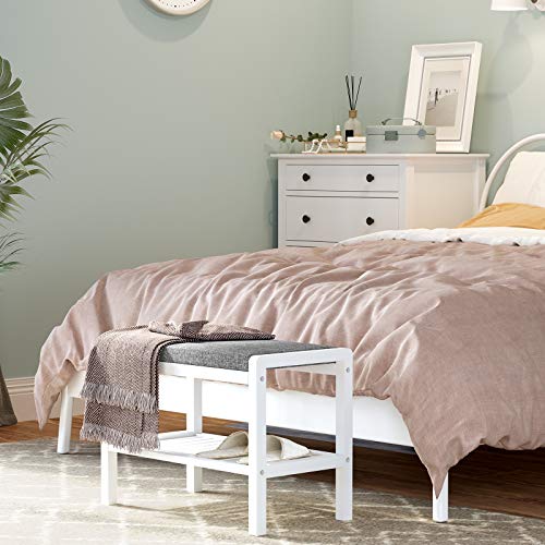 Image of SONGMICS Shoe Rack Bench with Cushion Upholstered Padded Seat, Storage Shelf, Shoe Organizer, Holds Up to 350 lb, Ideal for Entryway Bedroom Living Room Hallway Garage Mud Room Gray and White ULBS65WN