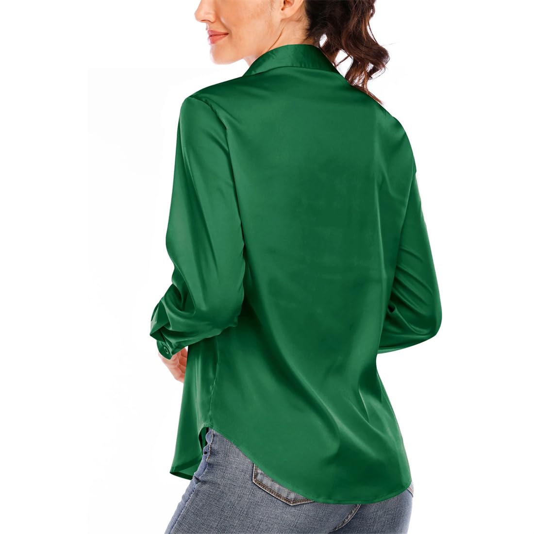 Camisa De Satén para Mujer, Blusas De Seda De Manga Larga con Cuello Vuelto, Camisa Informal De Oficina, Tops De Talla Grande