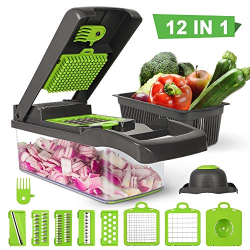 Ksera Picador de verduras, Picador de comida Cortador Rebanadora, Juego de 7 cuchillas intercambiables con contenedor de alimentos para vegetales, frutas, ensaladas, etc