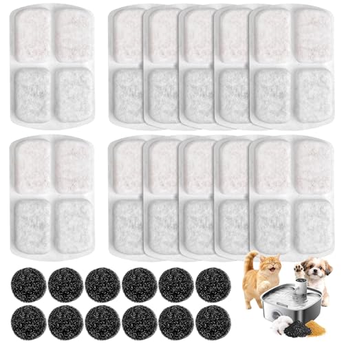 12 Packs de Filtre Fontaine Eau Chat Compatible avec FEELNEEDY 8L Fontaine Eau Chat en Acier Inoxydable FN-W18, et 12 Packs d'Éponges de Remplacement