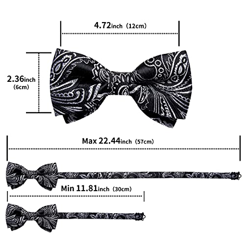 Image of DiBanGu Paisley Pre-Tied Bow Ties for Men Silk Adjustable Bowtie and Pocket Square Cufflinks for Wedding Party
