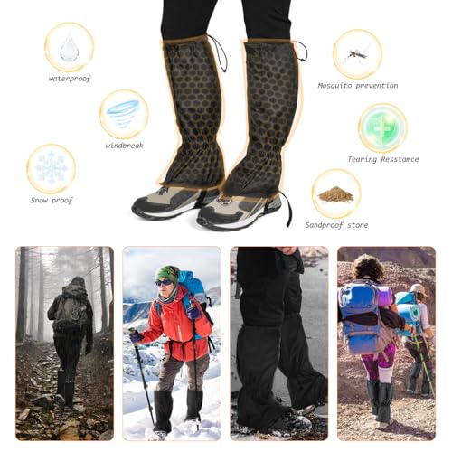 Image of GUSTAVE Gaiters for Snow Trekking Waterproof Windproof 1 Pair 2PCS | Helps Keep Legs Dry, Reduces Wind and Sand Entry, Adjustable Secure Belt, Lightweight Build, Snow Trekking Support