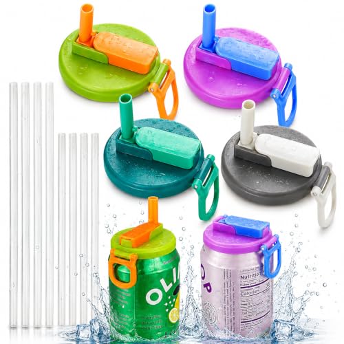ORIGNAL MANUFACTURER - SHAYDX Soda Can Lids with Straw 4 Reusable Can Lids with 8 Silicone Straws Spill-Resistant Soda Can Covers for Beverage Beer and Pop Cans Portable Drink Can Lids