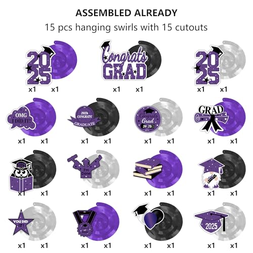 Image of Tifeson Graduation Decorations 2025 Purple - 21 PCS Graduation Party Supplies, Congrats Grad Hanging Swirls Decorations, High School College Graduation Party Decorations Class of 2025 Decor