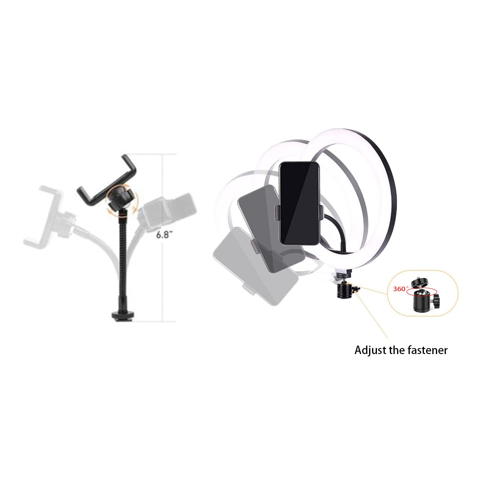 Anello luminoso per selfie da 25 cm, con supporto per treppiedi e supporto per telefono, con LED USB, dimmerabile, per trucco/YouTube/TIKTok/Video/streaming