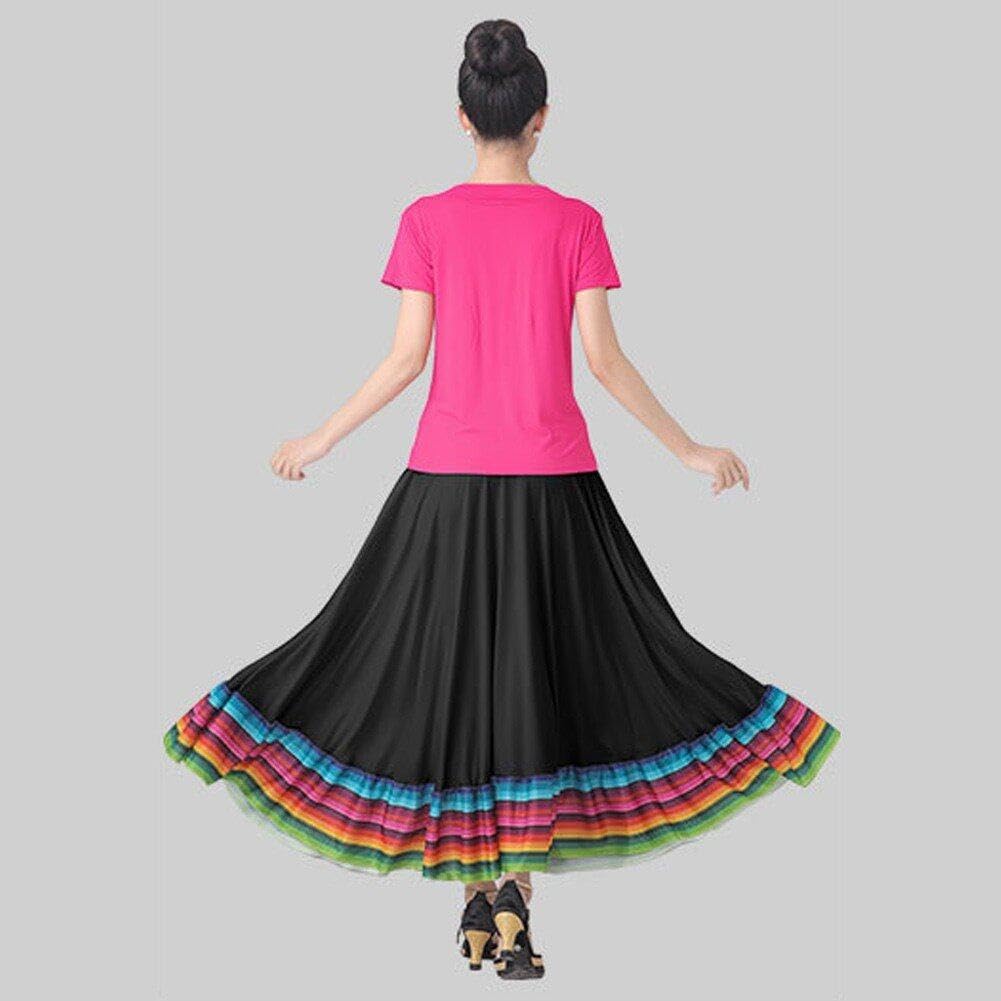 Jupe De Danse Folklorique Femme - Style Flamenco Espagnol - Taille élastique 70-76 Cm, Longueur 75 Cm - Polyester Coloré, Ample - 9