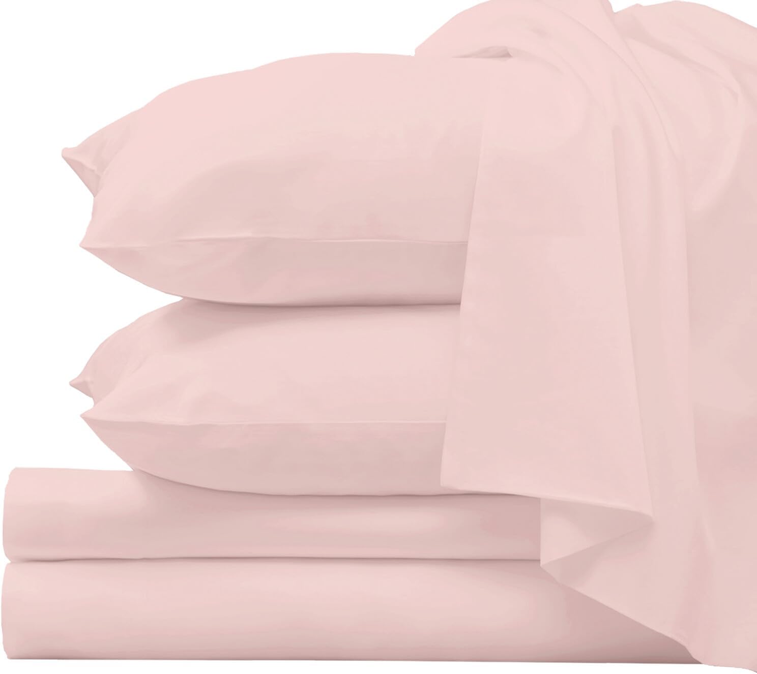 100% Luxury Split King Size Bed Sheets Set Long Staple Cotton Sheet & Pillowcase Set, Deep Sheets fits 12" (Cotton Pink Bed Sheets Set - 5PC)