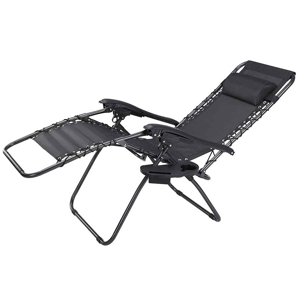 BAKAJI Sedia gravità Zero Sdraio da Giardino Poltrona Relax Pieghevole Salvaspazio con Vassoio Tubolari Acciaio 22mm Reclinabile Tessuto in Texilene Traspirante Terrazzo Piscina Esterno (Nero)