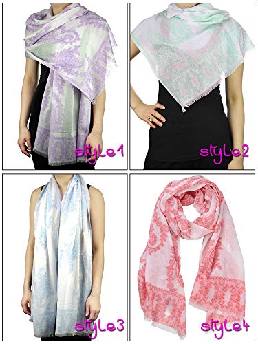 NYFASHION101 Women's Chiffon Soft Viscose Floral Paisley Pattern Scarf Shawl Wrap4