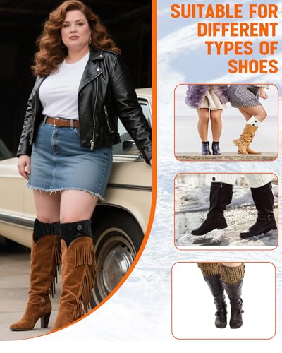 Coume 3 Pairs Women's Extra Wide Calf Boot Cuffs Plus Size Boot Toppers for Women Leg Warmer Socks Gift for Christmas Winter4