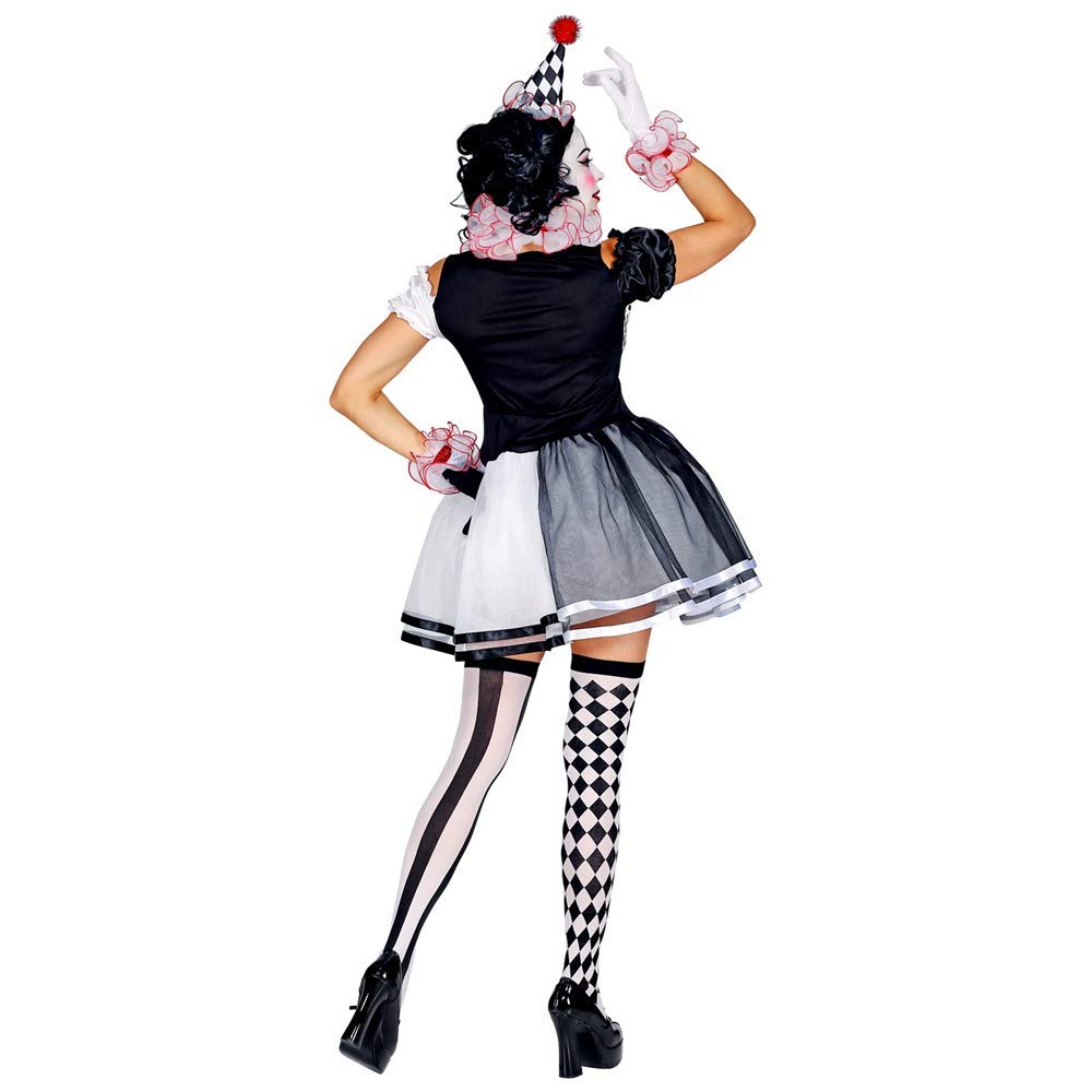 CARTOON Costume di Carnevale Arlecchino Donna Vestito Elegante in Stile Commedia dell’Arte con Gorgiera Polsini e Mini Cappello Travestimento Teatrale e Originale