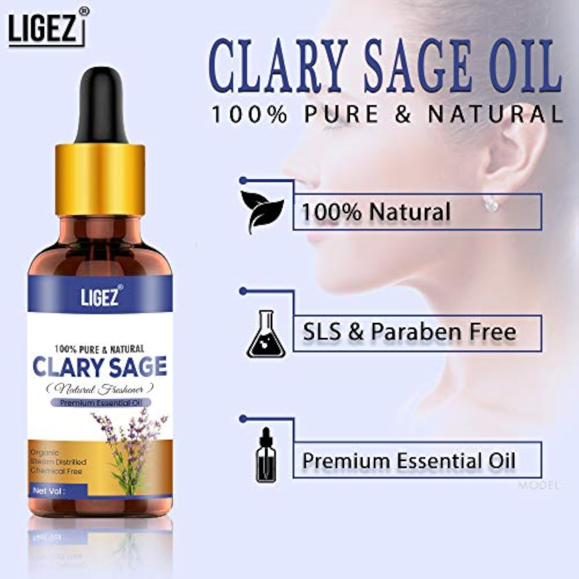 Clary Sage Essential Oil, 100% Pure Natural, 10ml