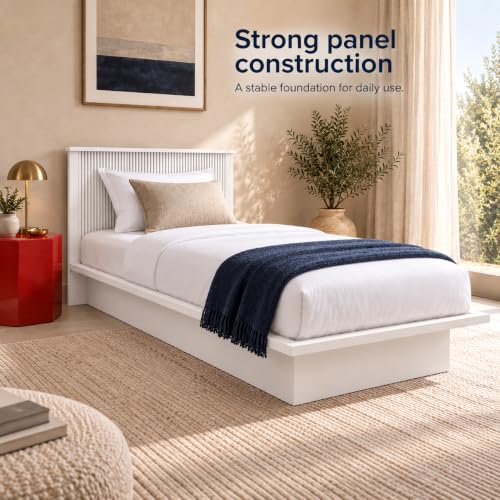 Image of Bniture Modern Low Height Single Size Bed Without Storage | Engineered Wood Platform Bed Headboard | Bed King Size Wooden Cot Double Bed for Bedroom 3 Year Warranty (Frosty White)