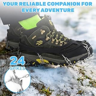 Jokisa Ramponi per Scarponi, 24 Denti Ramponcini Inossidabile Picchi da Neve Ramponi, Ramponi da Ghiaccio per Trekking Escursionismo Campeggio Alpinismo Camminare su Neve e Ghiaccio