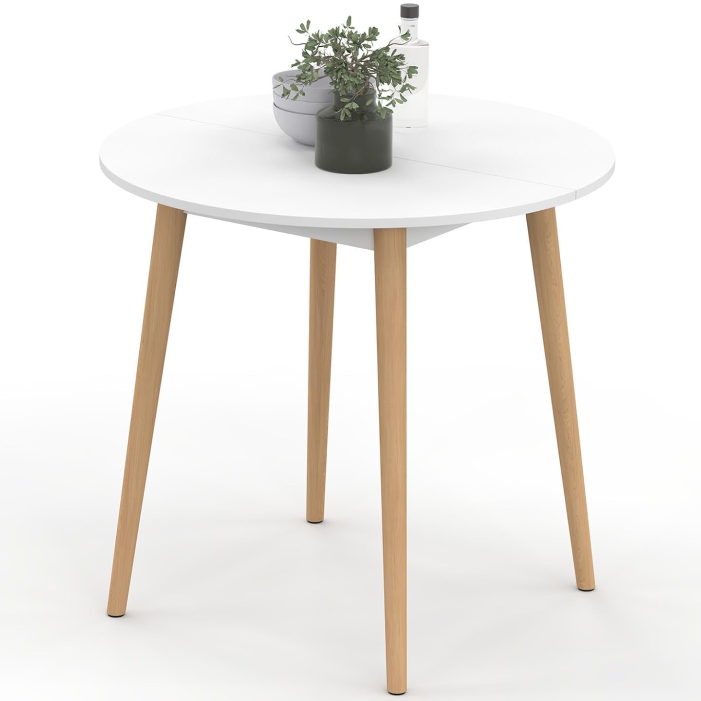 IDMarket – Mesa de comedor fija redonda Angela 80 cm blanco y madera