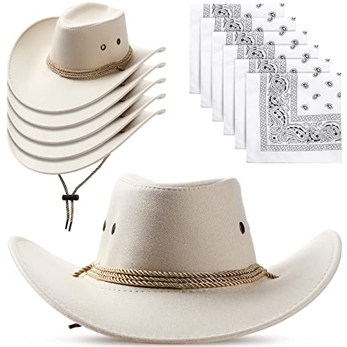 Image of Zhanmai 12 Pcs Cowboy Hat and Bandana Cowboy Cowgirl Hats Bulk Western Party Costume Halloween Accessory
