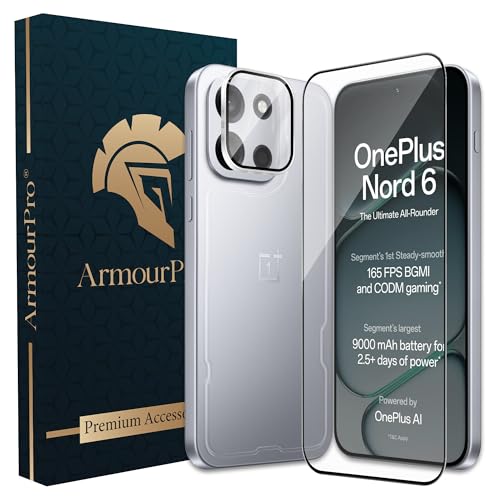 Image of ArmourPro Edge to Edge Tempered Glass for OnePlus Nord 6 with Silver Camera Ring Guard, 9H Screen Protector, Anti-Scratch, Anti-Fingerprint, Bubble-Free Installation Kit