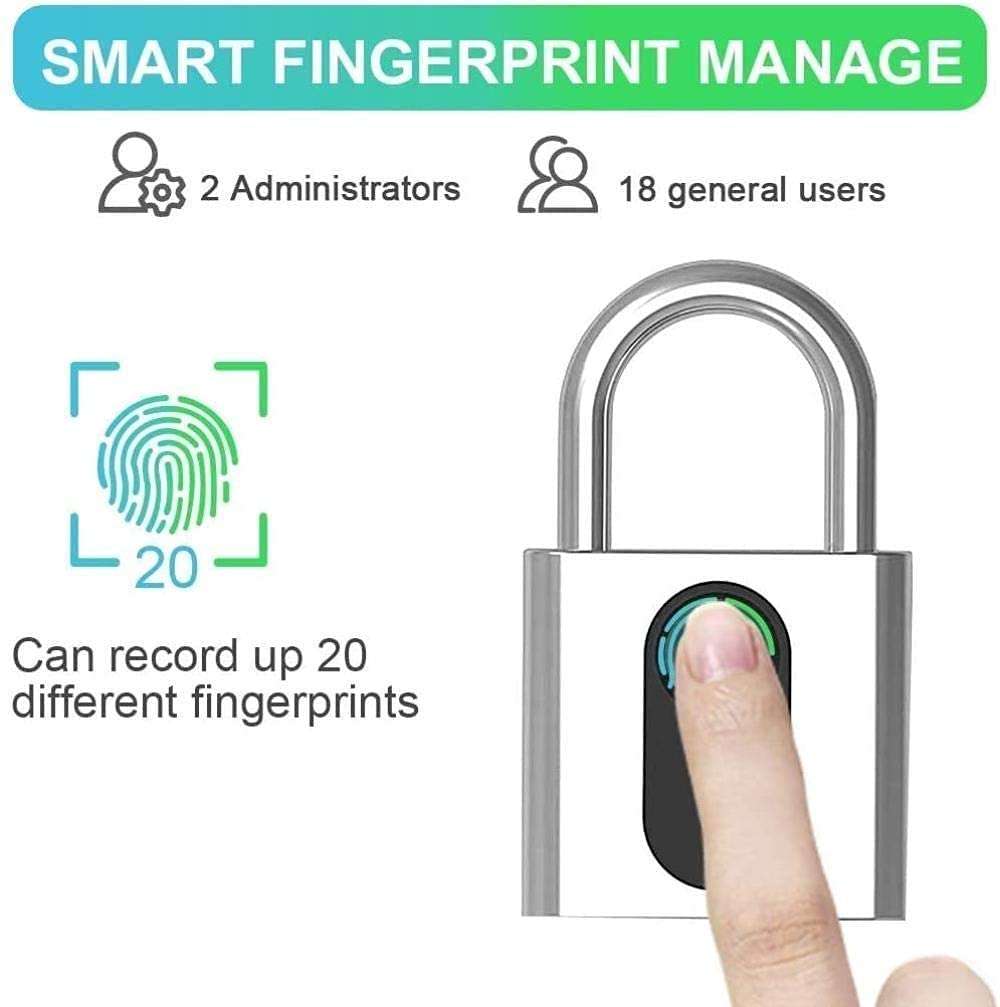 Smart Fingerprint Lucchetto, sblocco elettronico Bluetooth Sblocco remoto, Charging Portable Pundlock Impermeabile per Lo Zaino Bike Locker Uffici Blocco