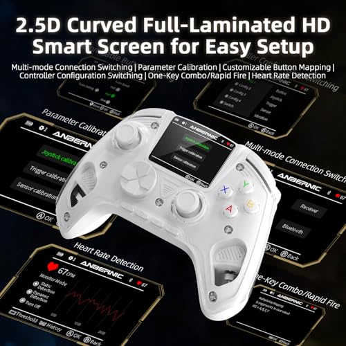 Image of Doriteney RG G01 Wireless Gaming Controller with Heart Rate Monitor & Display, Hall Effect Triggers, Programmable Back Buttons for PC, Switch, Steam, Android, iOS - 2.4G /Bluetooth /Wired White