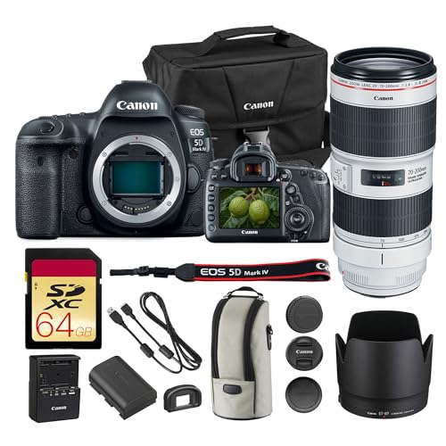 Canon EOS 5D Mark IV DSLR Camera 30.4MP Full Frame with 4K Video, Dual Pixel AF, Wi-Fi, GPS | Pro Photography Camera for Portraits, Landscapes, and Video + Canon EF 70-200mm f/2.8L Lens + Bag + More