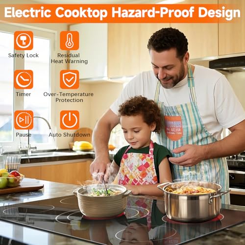 Image of Noxton 36 Inch Electric Cooktop 5 Burner, 9200W Built-in Electric Stove Top | Triple Elements, Pause, 9 Power Levels, Touch Control, Timer, Child Lock and Residual Heat Warning, 220-240V Hard Wire