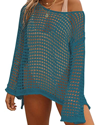 Image of Bsubseach Crochet Cover Up Women Sexy Hollow Out Swim Coverup Summer Outfit | Long Sleeve Beach Cover Up, One Size Fits All, Flattering for All Body Types, Chic Crochet Top, for Vacations & Lounging