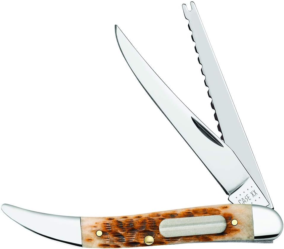 Case WR XX Pocket Knife Fishing Knife Amber Jig Bone Item #10726 - (620094F SS) - Length Closed: 4 1/4 Inches