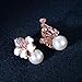Kemstone Rose Gold/Silver Plated Flower Pearl Earrings Stud/Clip On for Women